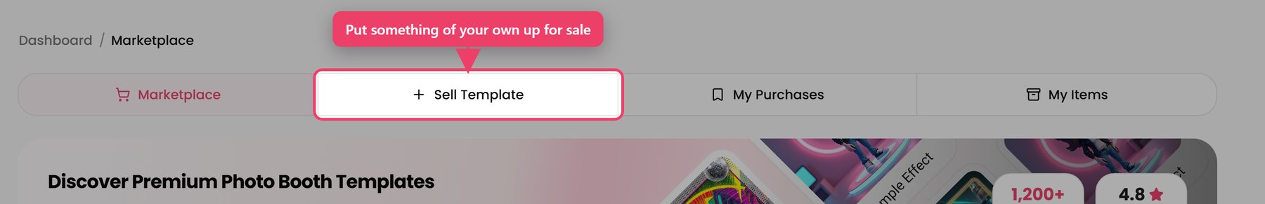 The four tabs, in the order they appear across the top of the Marketplace.
