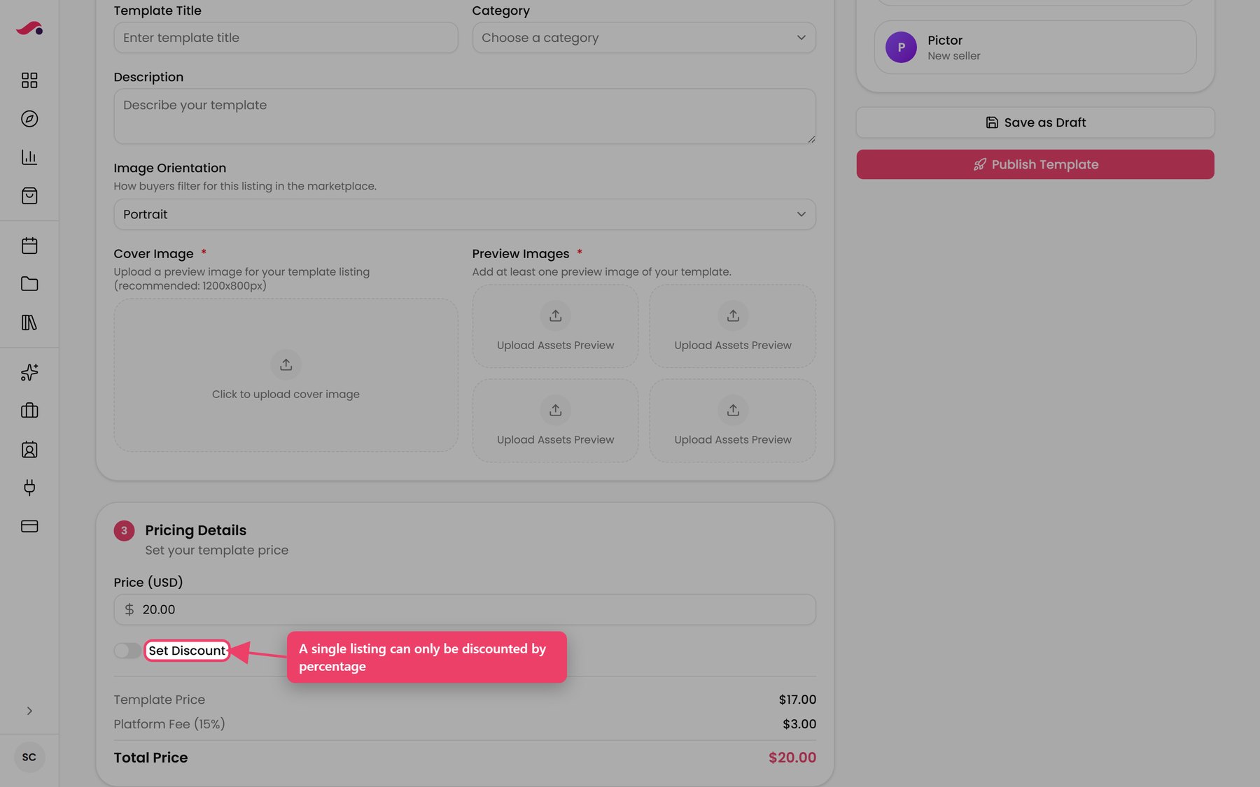 Set Discount, with the quick percentages and a Custom option.